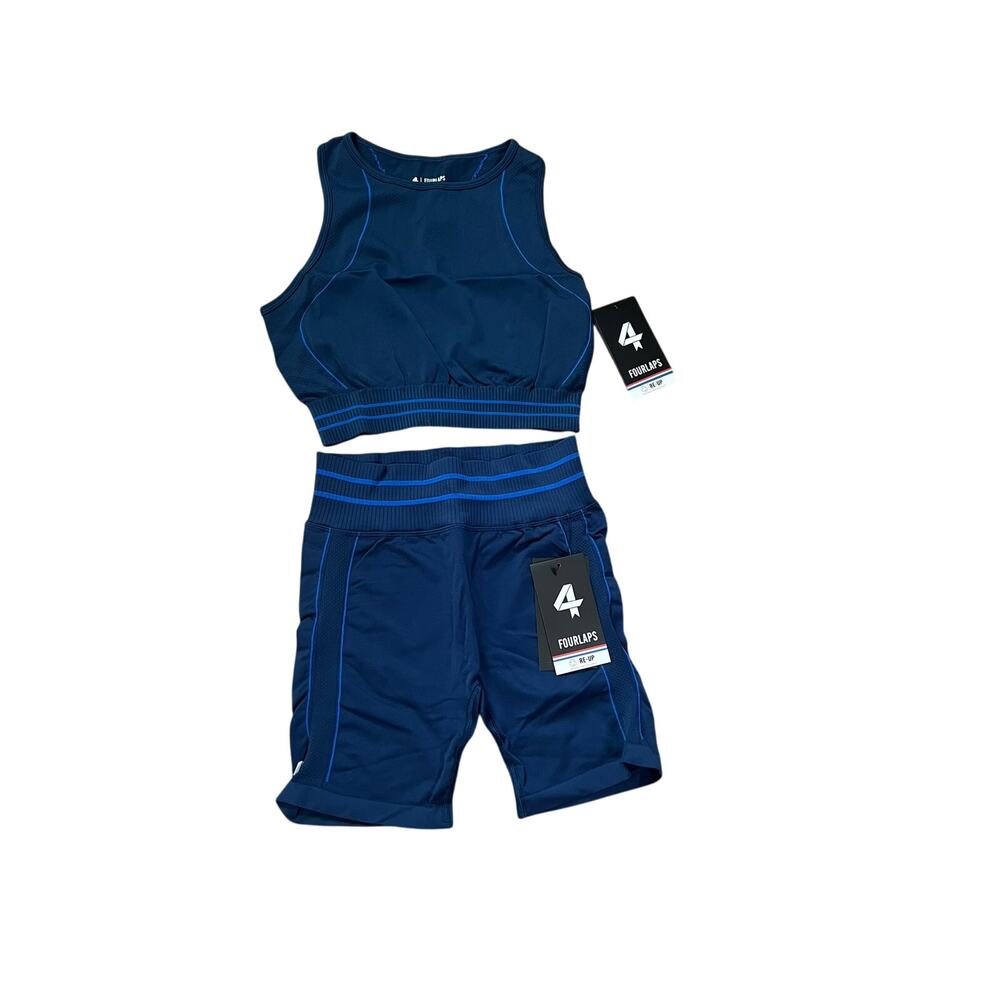 FOUR LAPS WOMENS ACTIVEWEAR SHORT & TOP SET NAVY BLUE NEW XSMALL